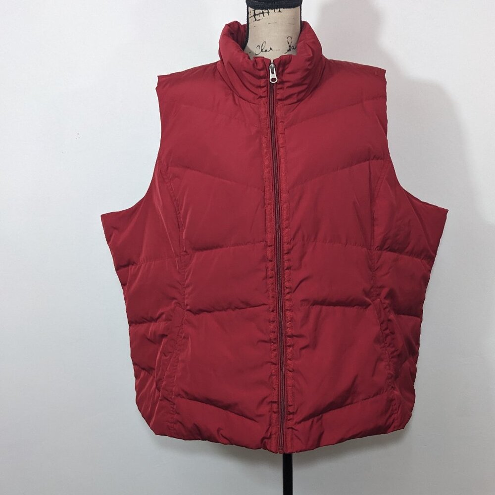 Lands End Puffer Vest Womens Red Goose Down Sleeveless Jacket Full Zip 3X
